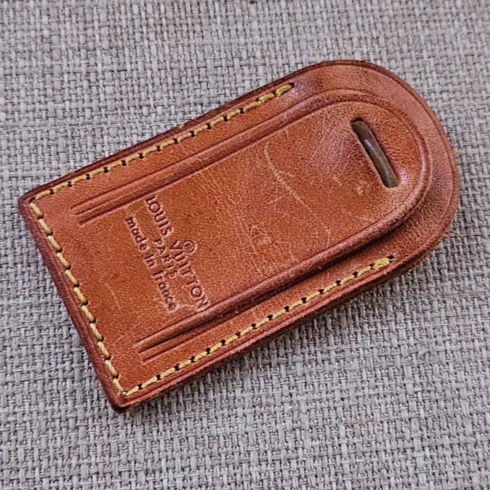 Louis Vuitton Name Tag Tan Genuine Leather Luggage Tag Made in France - Picture 1 of 10